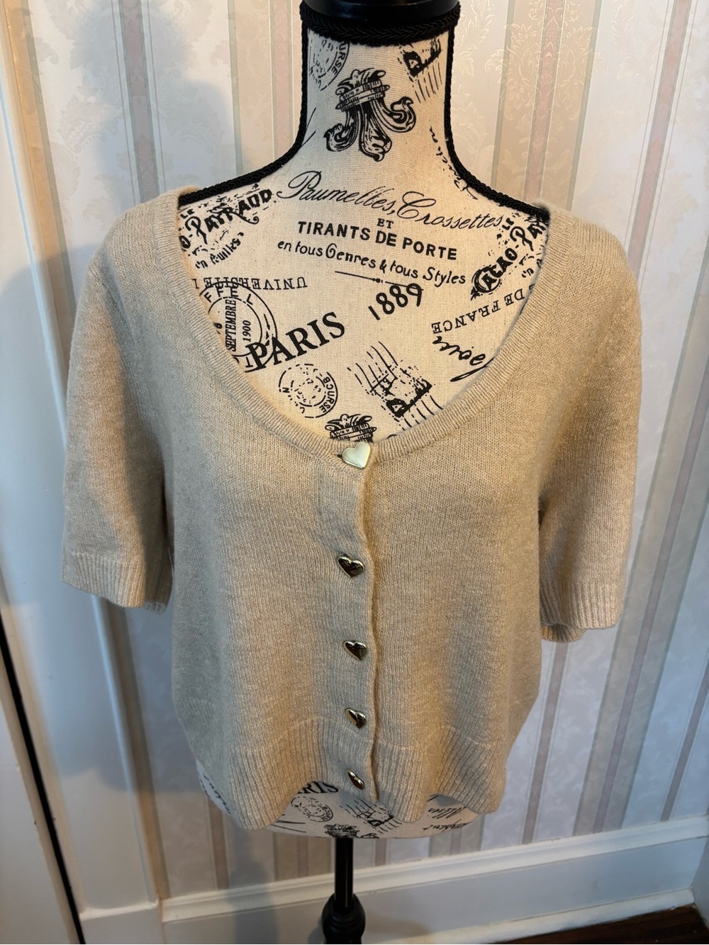torrid Cropped Short-Sleeve vegan cashmere Button Sweater